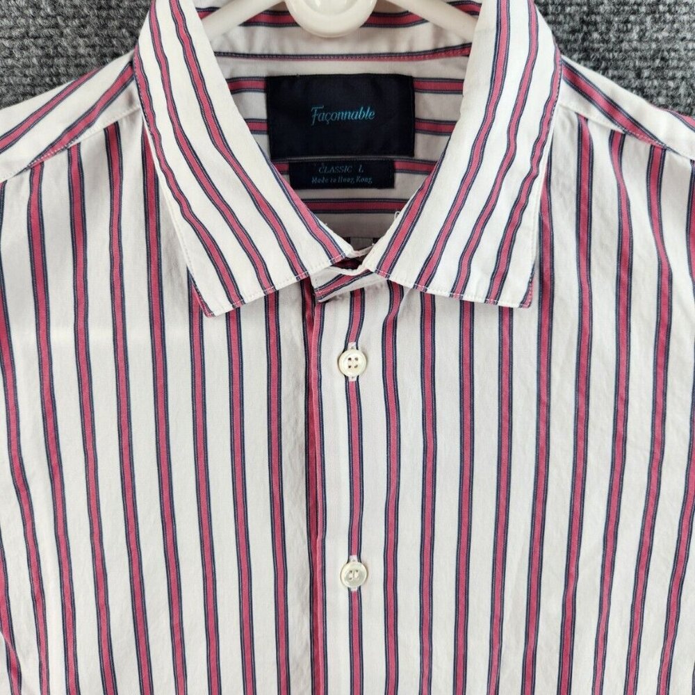 Faconnable Classic Large Striped Red Button Up Long Sleeve Shirt Cotton Men